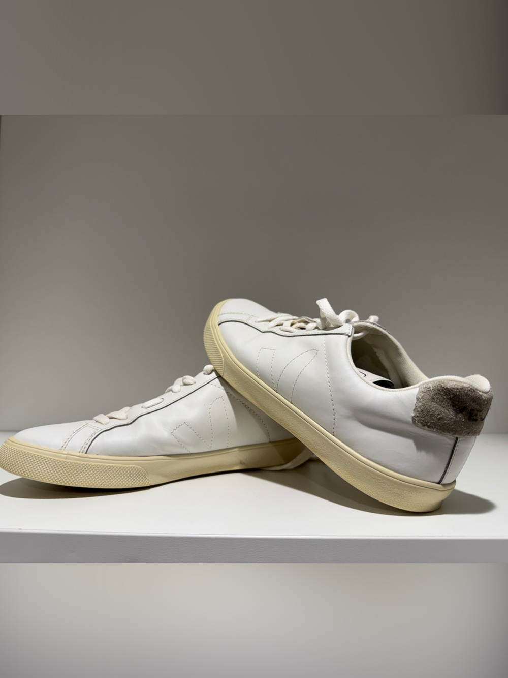 Veja White Leather Sneakers with Cream Sole and Gray Heel Tab